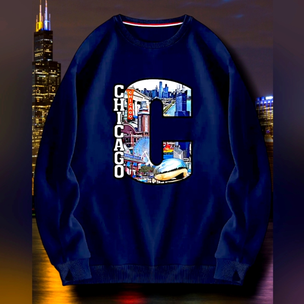 NWT Men's Fashionable Chicago Sweatshirt in Navy Blue Size Small
